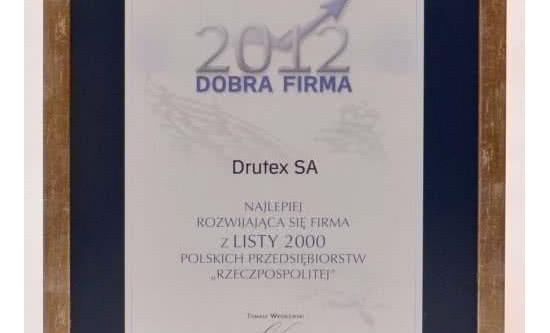 DRUTEX uhonorowany tytułem "Dobra Firma 2012"